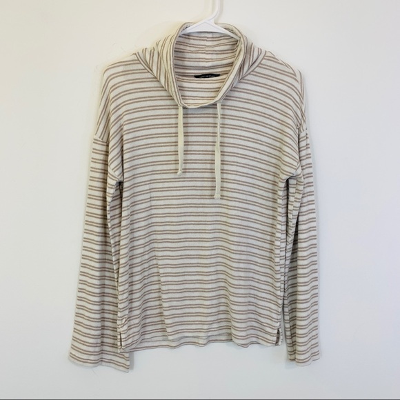 Lucky Brand Bonnie Chance Cowl Neck Beige Striped Sweater - Picture 2 of 12